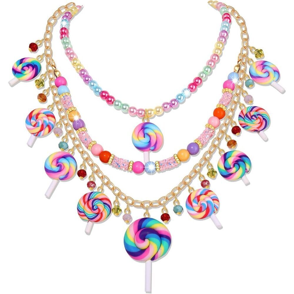 Kawaii Layered Candy Necklace Colorful Crystal Beads for Women Fun Gift